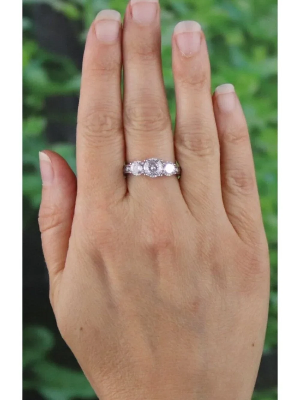 Sterling Silver Lab Created Moissanite Ring Sparkly 8 1/4  Engagement Ring
